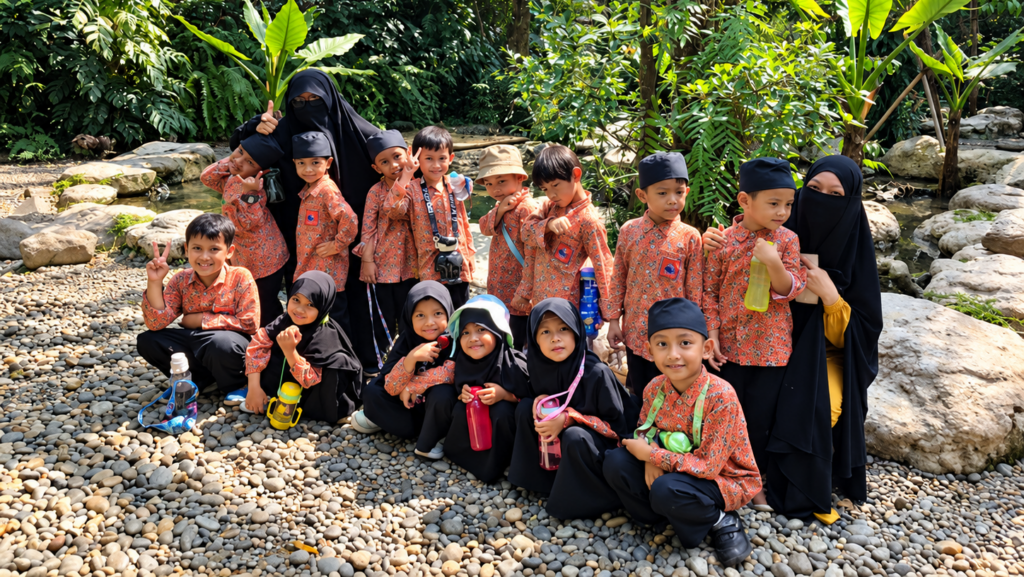 Siswa Mahabbah Qur'anic Preschool mengikuti kegiatan edukatif di alam terbuka bersama guru